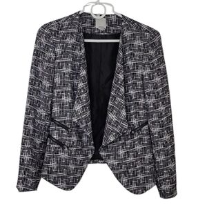Halogen Blazer Jacket Black White Abstract Longsleeve Open Front Women's S